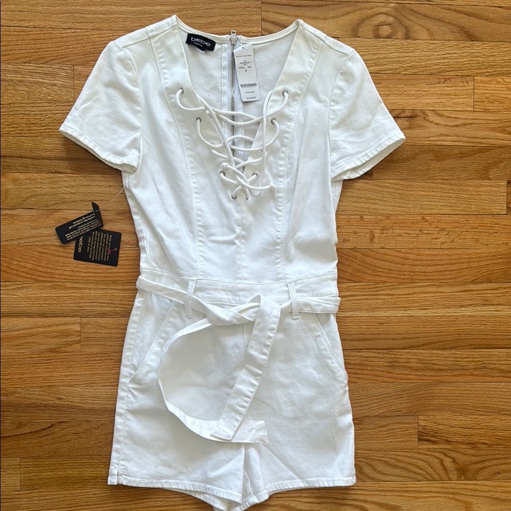 White Lace-Up Romper